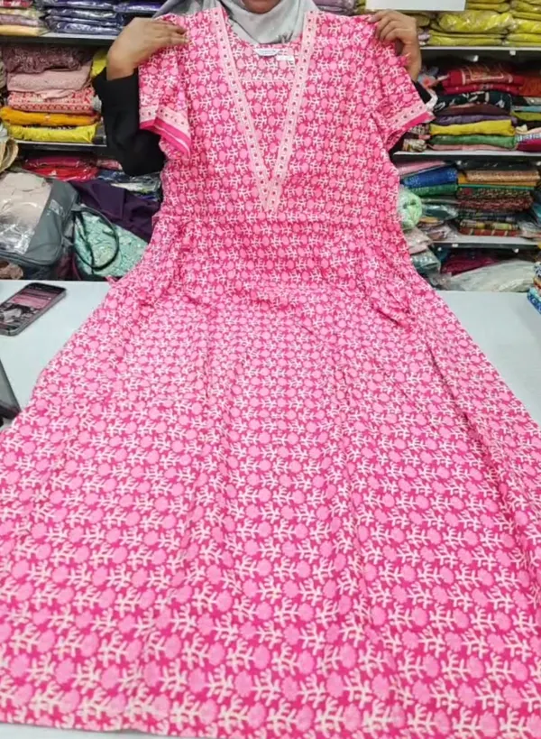 Premium Cotton Frock Style Nighty with Adjustable Rope & Side Pocket |NT3639